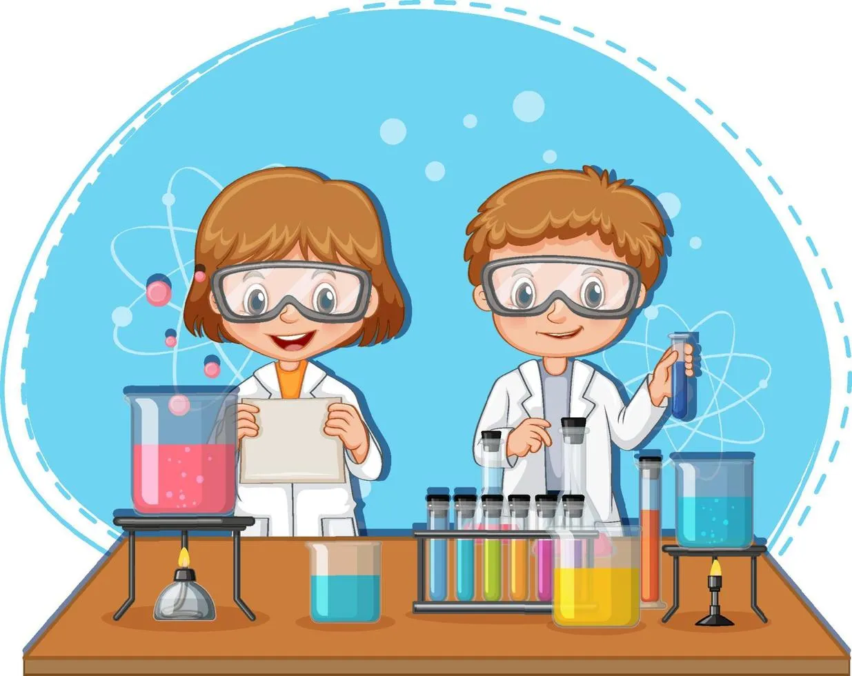scientist kids cartoon character with laboratory equipments free vector 11zon