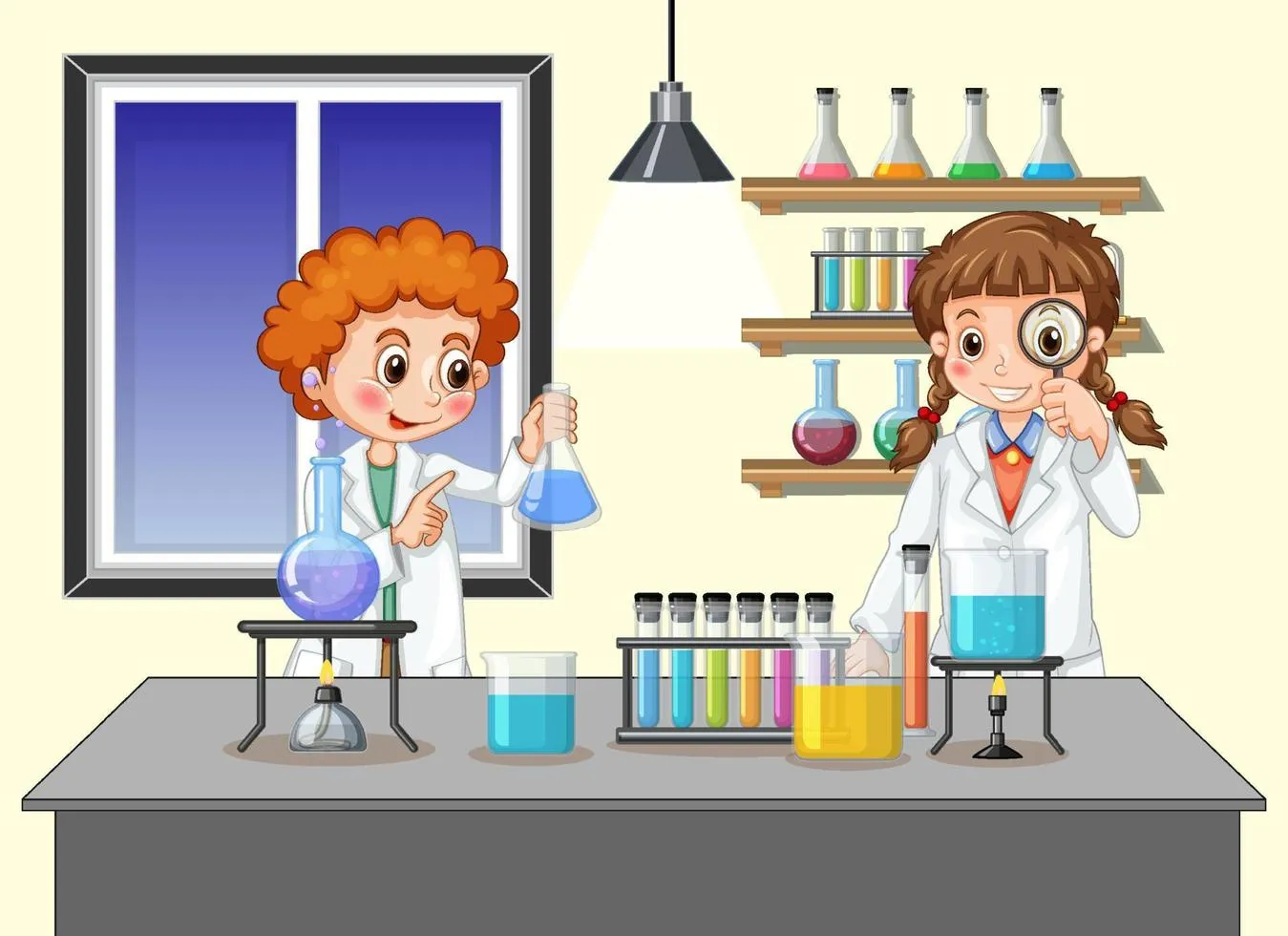 scientist kids in laboratory room background free vector 11zon